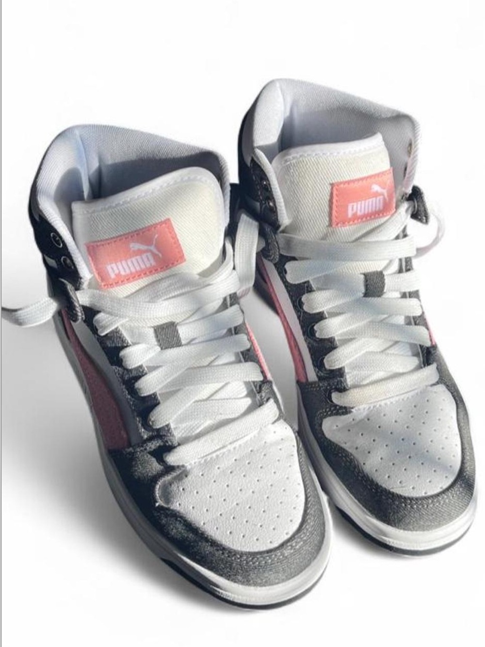 Puma Women's White, Black & Pink Mid-Top Sneakers
